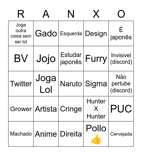 Rancho da Pamonha Bingo Card