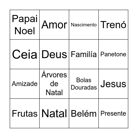 Feliz Natal Bingo Card