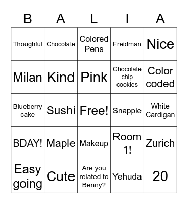 Balias Bday PARTYYY Bingo Card