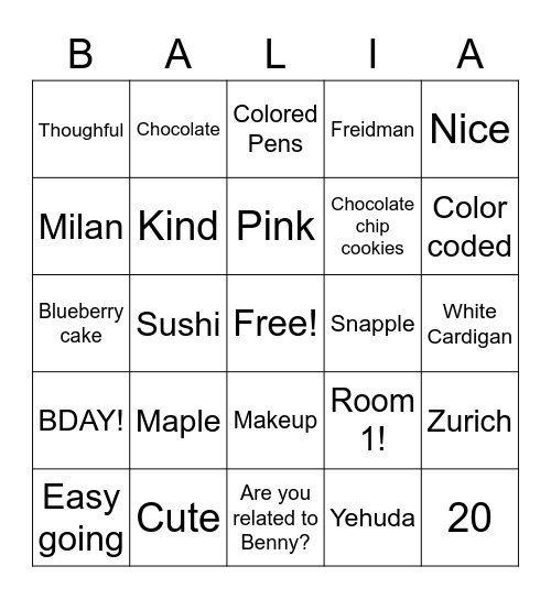 Balias Bday PARTYYY Bingo Card