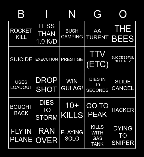 WARZON Bingo Card