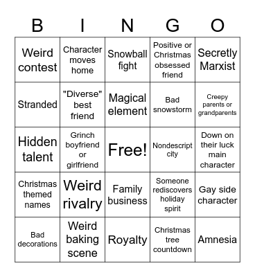 Hallmark Movies Bingo Card