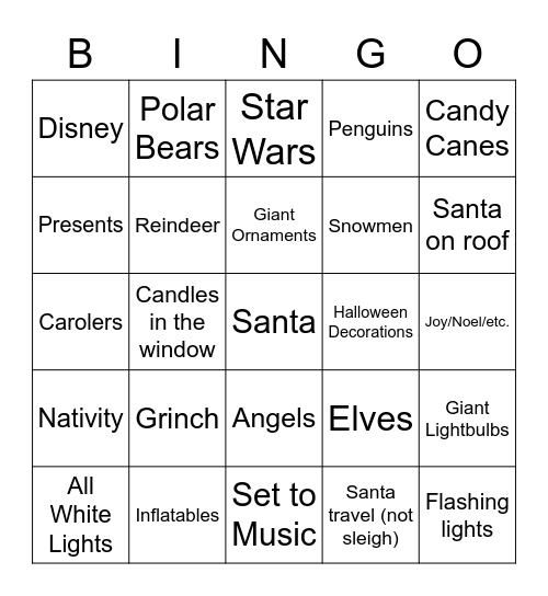 Christmas Lights Bingo Card