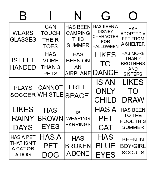 NICE TO MEET YOU BINGO Card