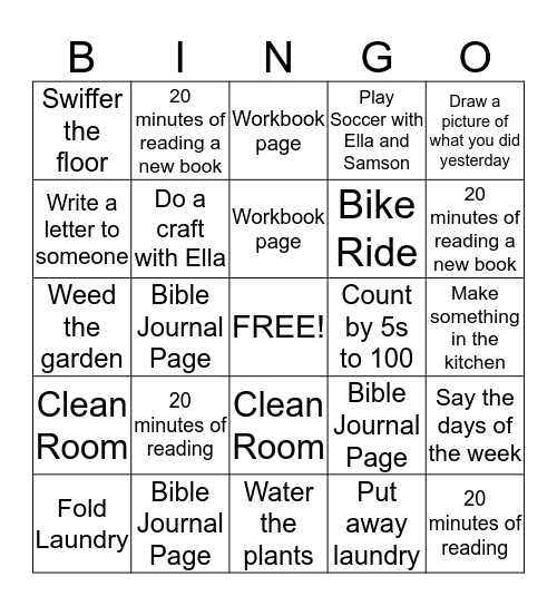 Leah's Summer Bingo Card
