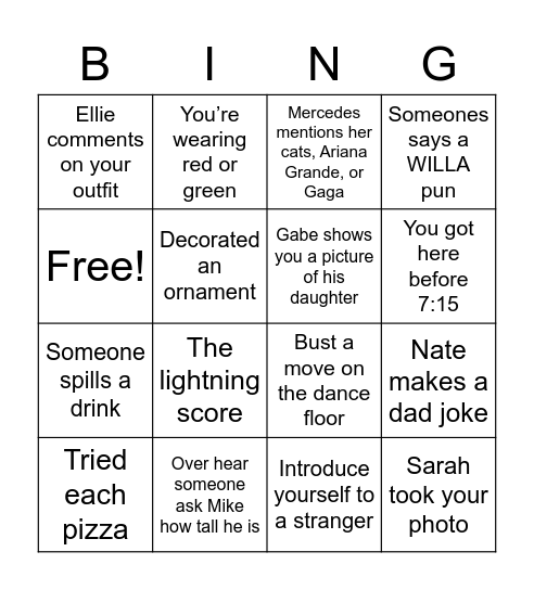 Willa’s Bingo Card