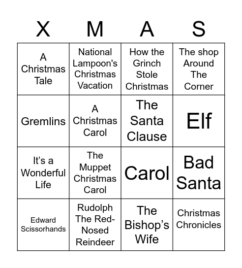 Christmas Movies Bingo Card