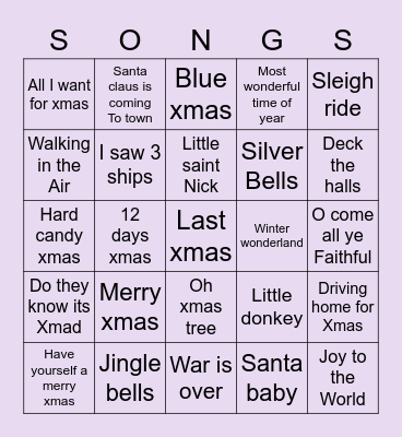 Xmas songs  Bingo Card
