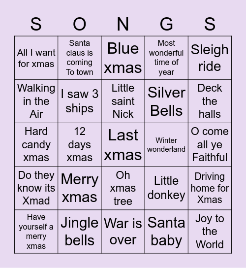 Xmas songs  Bingo Card