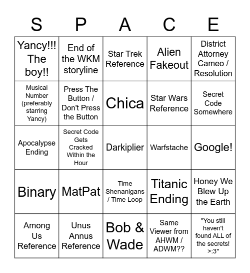 Liz & Steph's Heist 2 Predictions Bingo Card