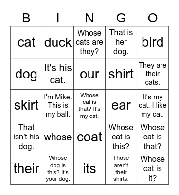 VanThink 1A Lesson 15 Bingo Card