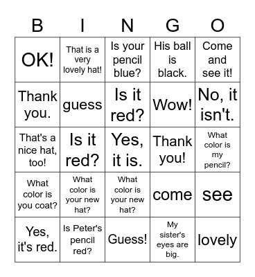 VanThink 1A Lesson 18 Bingo Card