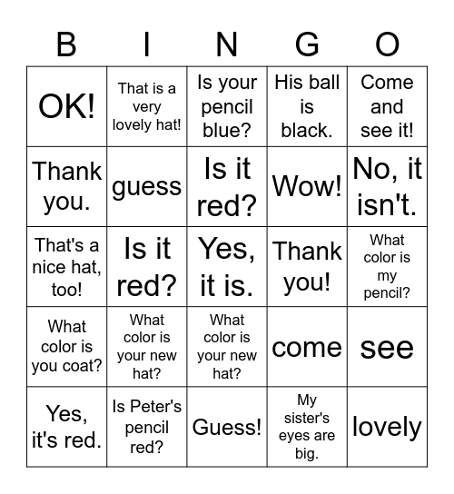 VanThink 1A Lesson 18 Bingo Card