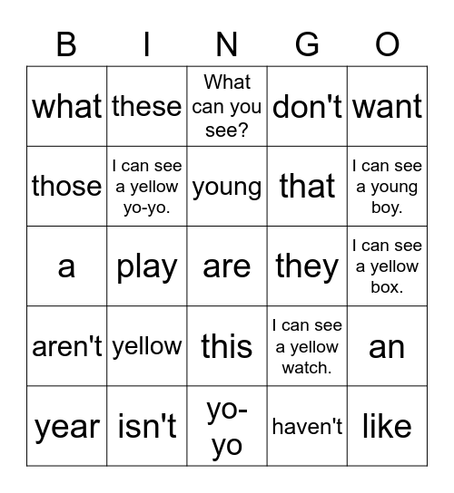 Starter B YYY Bingo Card