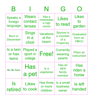 Getting to Know You Bingo Card