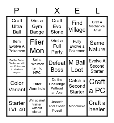 Pixelmon Bingo Card