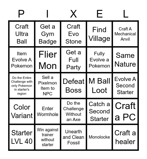 Pixelmon Bingo Card