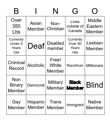 Family Diversity Bingo Card