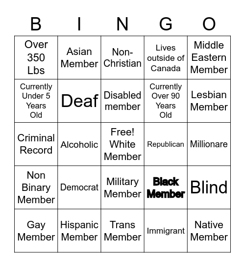 Family Diversity Bingo Card