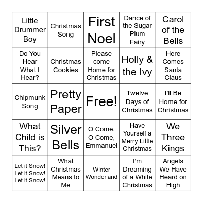 Christmas Music Bingo Card