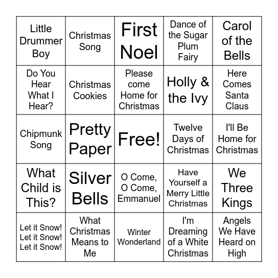 Christmas Music Bingo Card