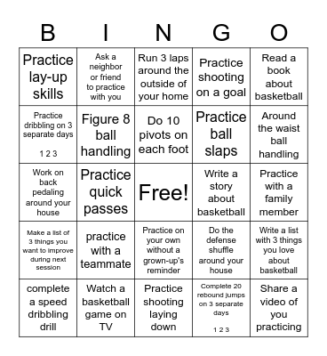 Basketball Practice Bingo! Bingo Card