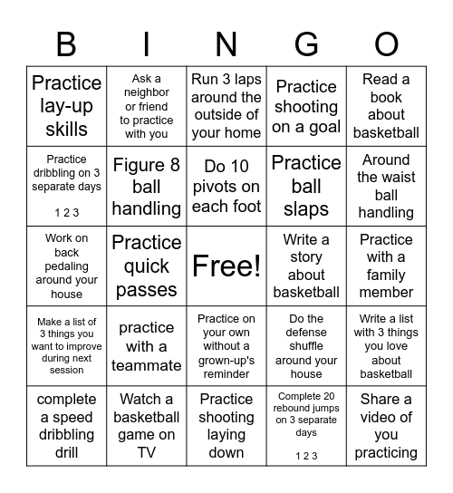 Basketball Practice Bingo! Bingo Card