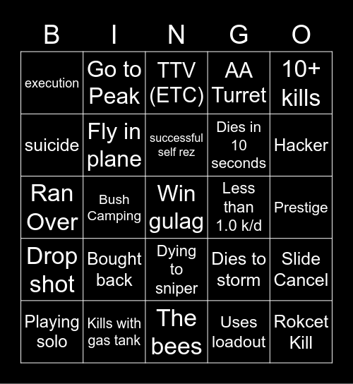 Big Puffer Warzone Bingo Card