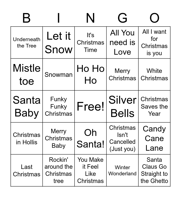 Christmas Music Bingo Card