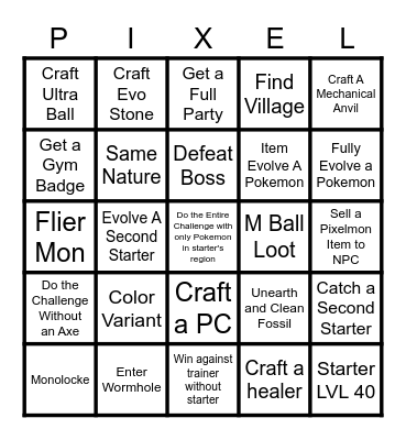 Pixelmon Bingo Card