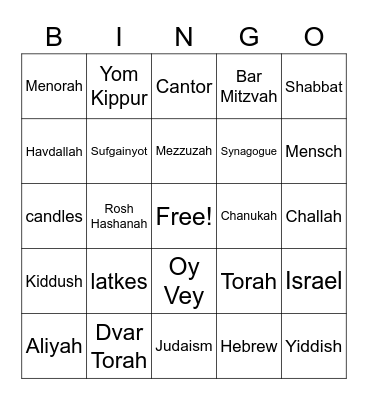 Jewish Bingo Card