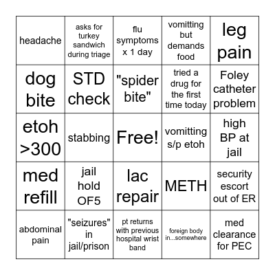 ER Bingo Card