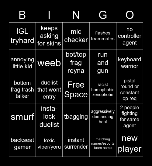 Valorant Bingo Card