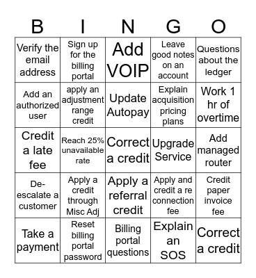 Billing Bingo Card