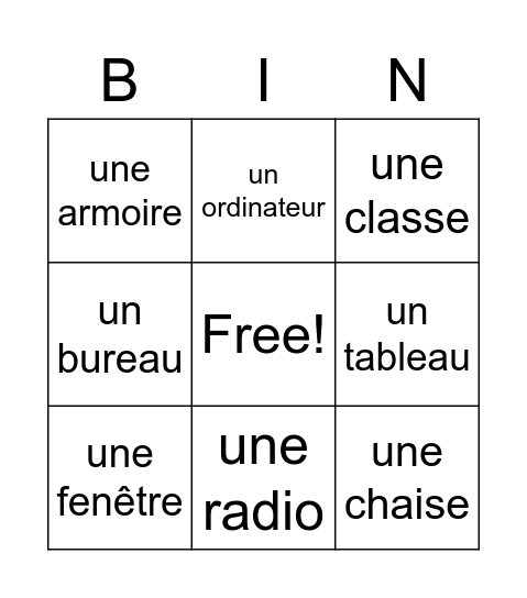Frans Bingo Card