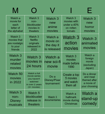 Movies challenge 2022 Bingo Card