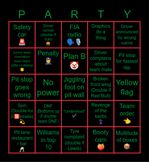 Abu Dhabi GP 2021 🇦🇪 Bingo Card