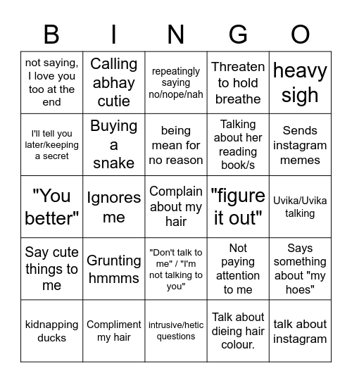 Simi convo Bingo List Bingo Card