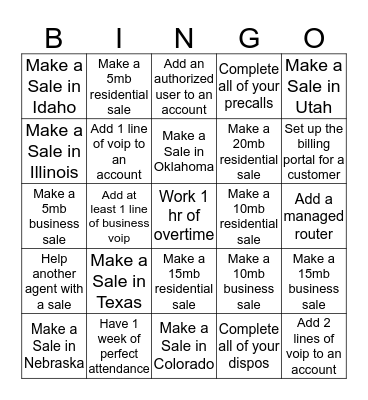 Sales Bingo Card