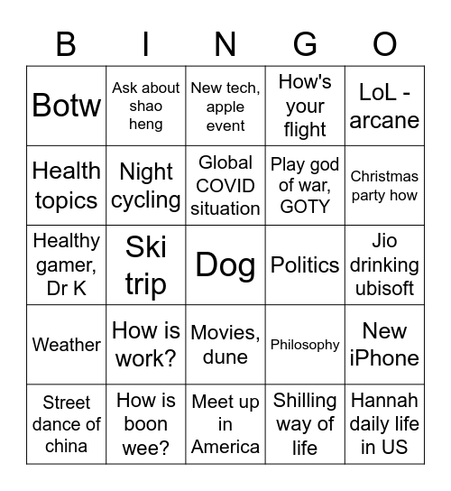 What will kc say Bingo Card