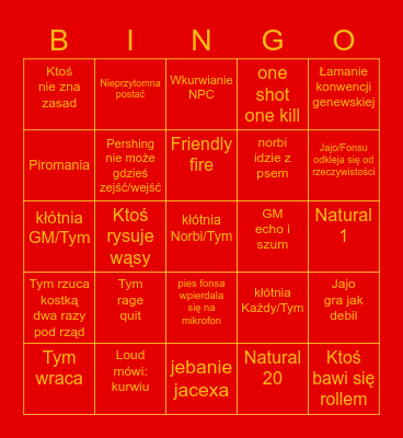 Knury i Smoki Bingo Card