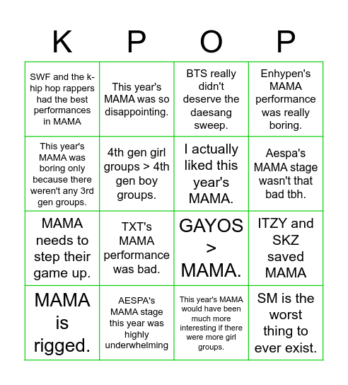 this week on r/kpopthoughts ... Bingo Card