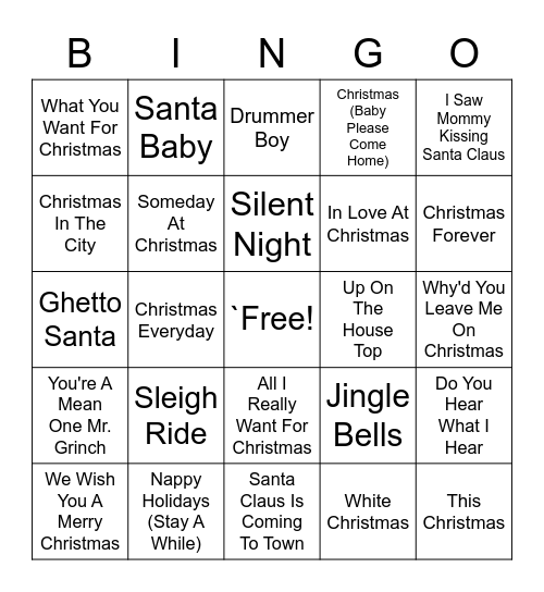 R&B Christmas Bingo Card