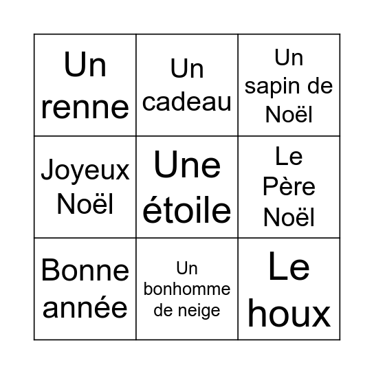 Joyeux Noël Bingo Card