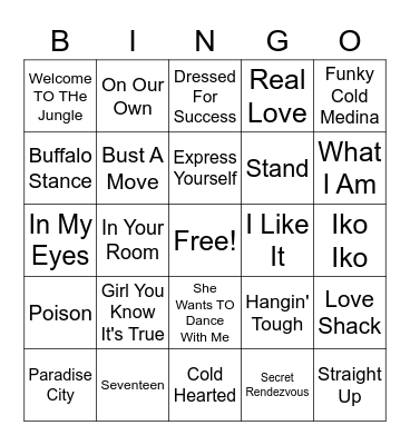 80's Hits Bingo Card