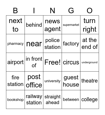 UNIT 3: Where we live Bingo Card