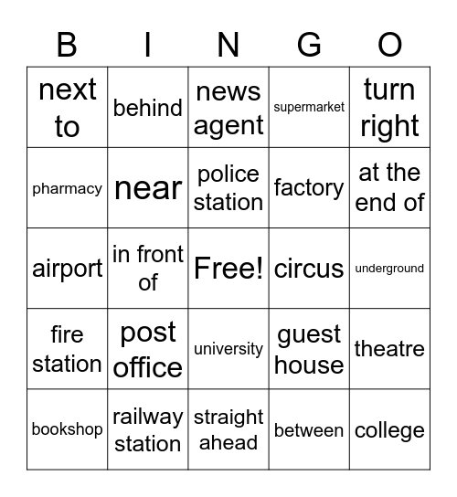 UNIT 3: Where we live Bingo Card