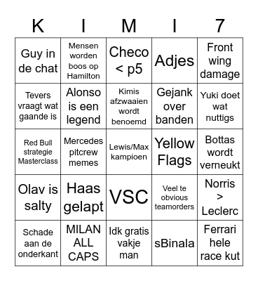 Thalia F1 Zandbak v3.0 Bingo Card
