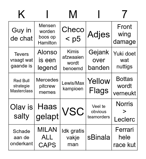 Thalia F1 Zandbak v3.0 Bingo Card