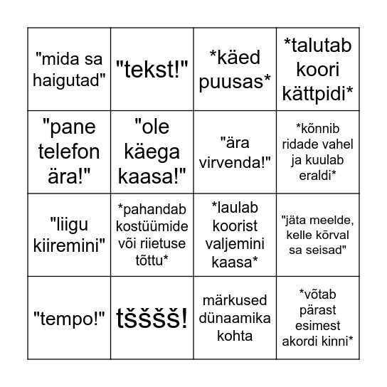 kurjale koorijuhile Bingo Card